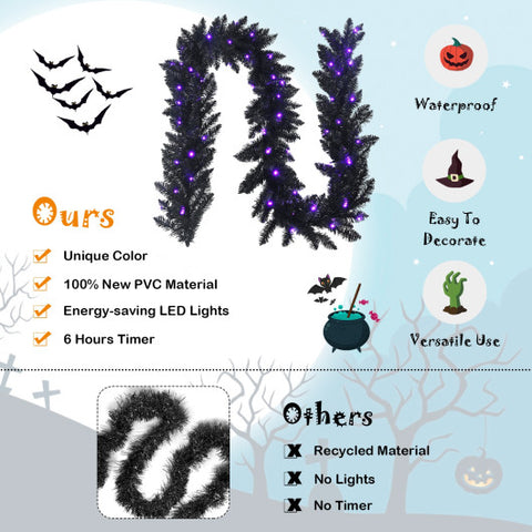 9 Feet Pre-lit Christmas Halloween Garland with 50 Purple LED Lights