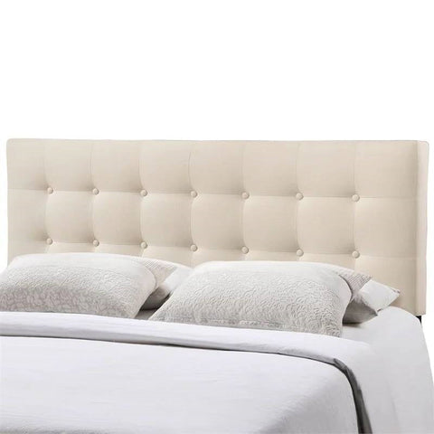 Full size Modern Ivory Fabric Upholstered Button Tufted Headboard