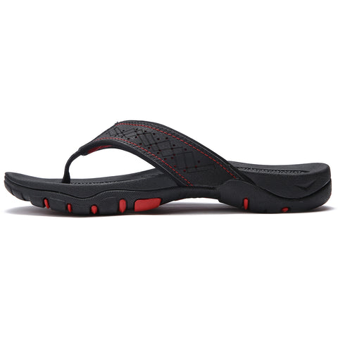 Mens Thong Sandals Indoor and Outdoor Beach Flip Flop Black/Red (Size 8.5)