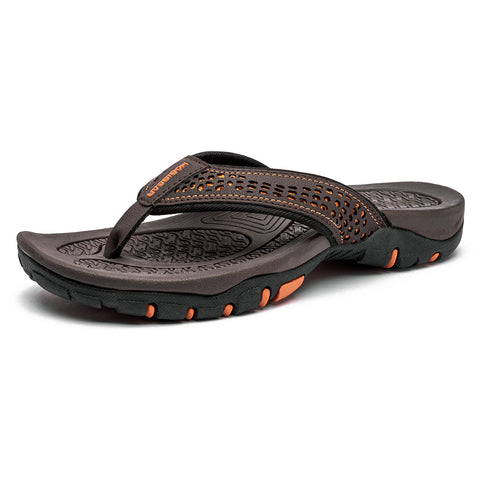 Mens Thong Sandals Indoor and Outdoor Beach Flip Flop Brown/Orange (Size 8.5)