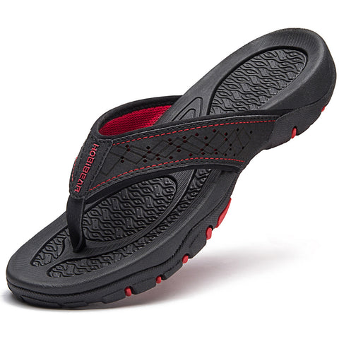 Mens Thong Sandals Indoor and Outdoor Beach Flip Flop Black/Red (Size 10)