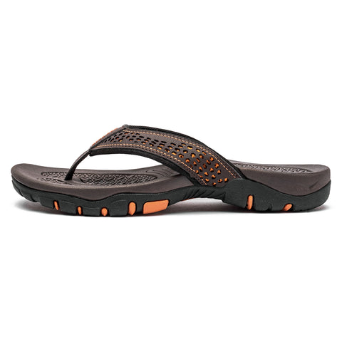 Mens Thong Sandals Indoor and Outdoor Beach Flip Flop Brown/Orange (Size 14)