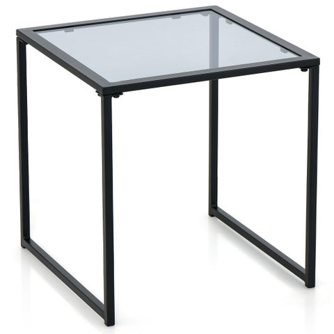 Tempered Glass Side Table with Metal Frame for Indoor and Outdoor