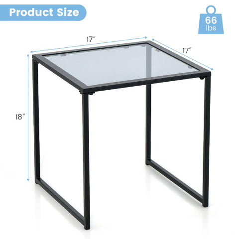 Tempered Glass Side Table with Metal Frame for Indoor and Outdoor