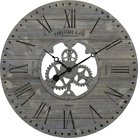 Industrial FarmHome Round Oversized Wall Clock in Rustic Grey