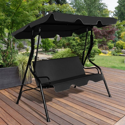 3 Seats Patio Canopy Swing-Black