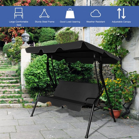 3 Seats Patio Canopy Swing-Black