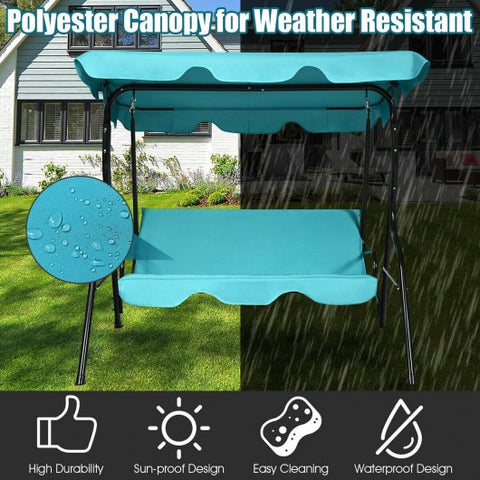 3 Seats Patio Canopy Cushioned Steel Frame Swing Glider Hammock-Blue