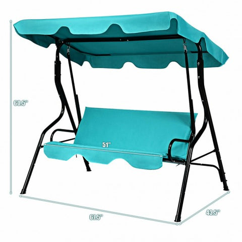 3 Seats Patio Canopy Cushioned Steel Frame Swing Glider Hammock-Blue