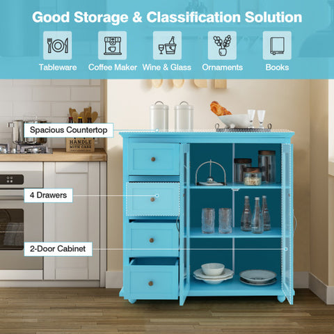 Buffet Sideboard Table Kitchen Storage Cabinet with Drawers and Doors-Blue