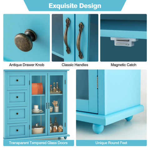 Buffet Sideboard Table Kitchen Storage Cabinet with Drawers and Doors-Blue