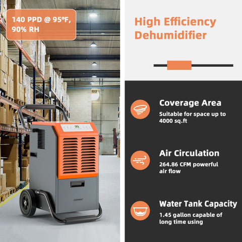 Portable Commercial Dehumidifier with Water Tank and Drainage Pipe-Gray