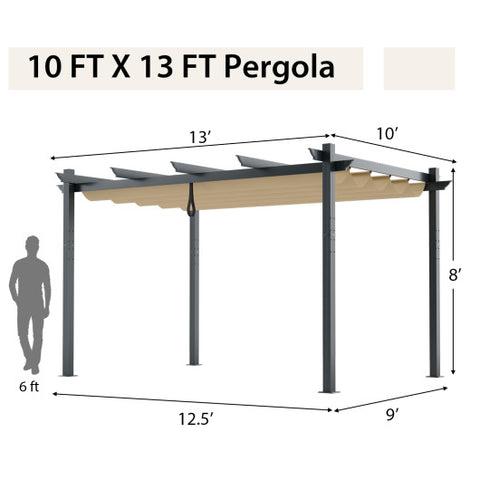 10 x 13 Feet Outdoor Aluminum Retractable Pergola Canopy Shelter-Beige