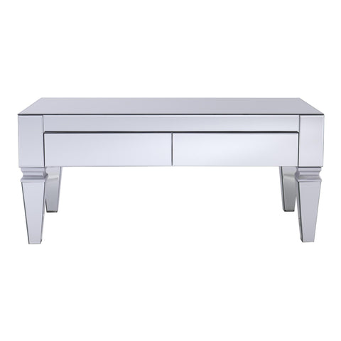 41" Silver Glam Mirrored Glass Rectangular Mirrored Coffee Table