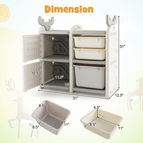 31 Inch Toy Chest and Bookshelf for Toddlers with Enclosed Cabinets and Pull-out Drawers