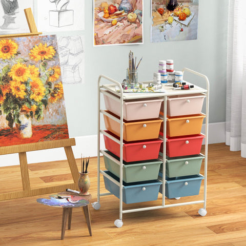 10-Drawer Rolling Storage Cart-Multicolor