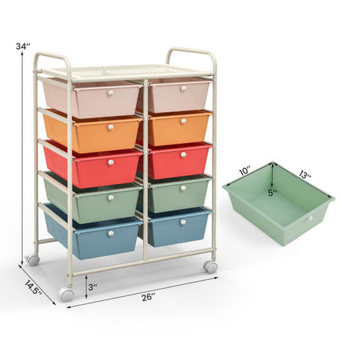 10-Drawer Rolling Storage Cart-Multicolor