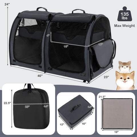 Double Compartment Pet Carrier with 2 Removable Hammocks-Black