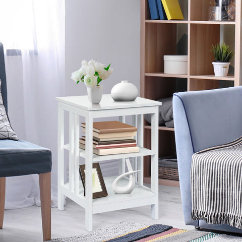 3-Tier Nightstand Sofa Side Table with Baffles and Round Corners-White