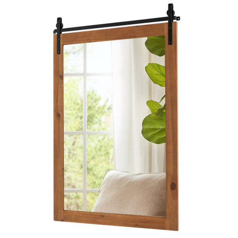 40 x 25 Inch Farmhouse Bathroom Mirror with Wooden Frame and Metal Bracket-Brown