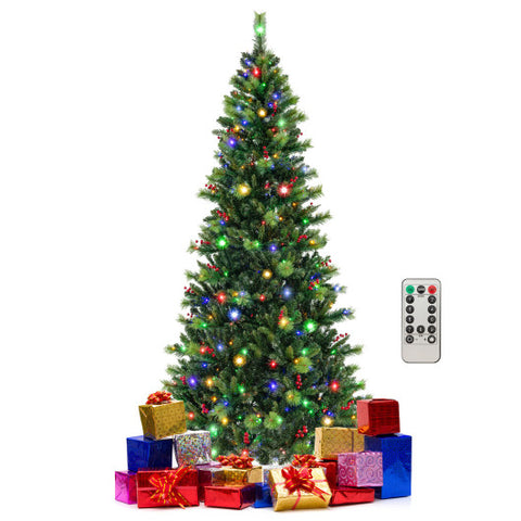 6/7/8 Feet Pre-Lit Artificial Christmas Tree with 300/400/500 LED Lights-8 ft