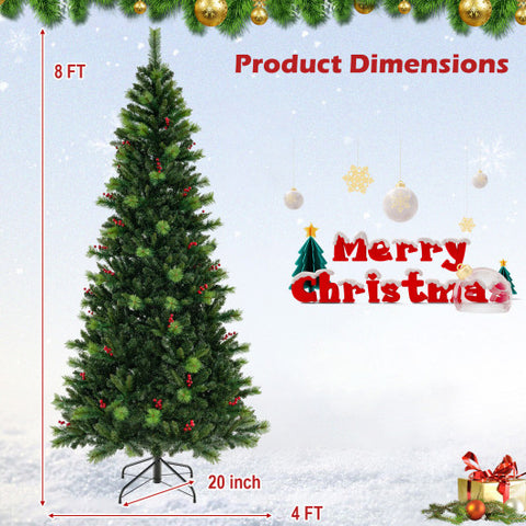 6/7/8 Feet Pre-Lit Artificial Christmas Tree with 300/400/500 LED Lights-8 ft