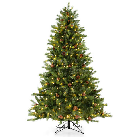 6/7 FT Artificial Christmas Tree with Pine Cones and Adjustable Brightness-6 ft