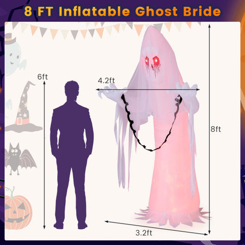 8 Feet Halloween Inflatable Haunting Ghost Bride with Flame LED Light