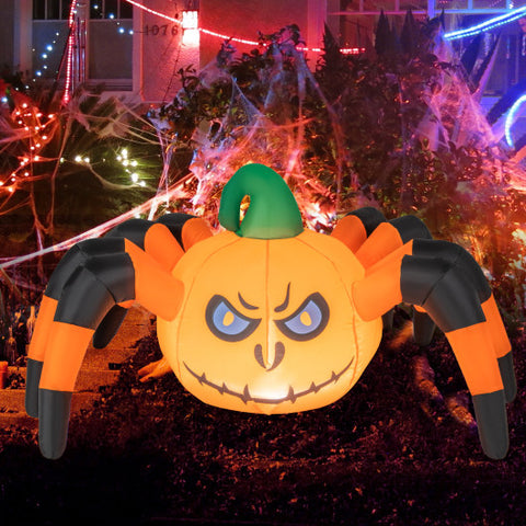 5 Feet Halloween Inflatable Pumpkin Spider with Built-in LED Light