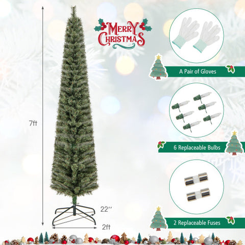 6/7 FeeT Pencil Xmas Tree with Warm White Incandescent Lights-7 ft