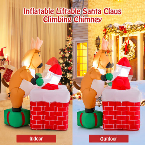 5 Feet Inflatable Liftable Santa Claus Climbing Chimney