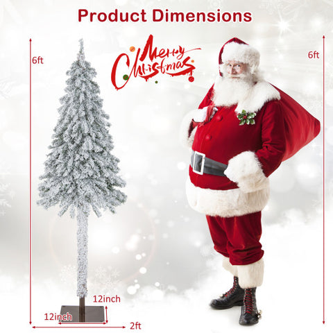 6 Feet Pre-Lit Slim Pencil Christmas Tree Snow Flocked Xmas Decor