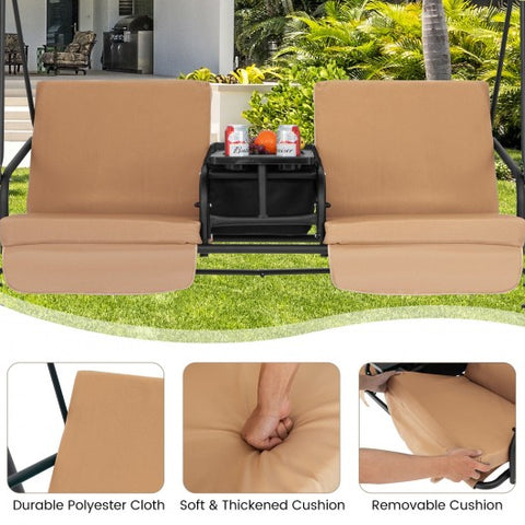 Porch Swing Chair with Adjustable Canopy-Beige