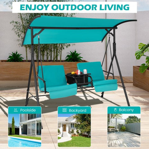 Porch Swing Chair with Adjustable Canopy-Turquoise