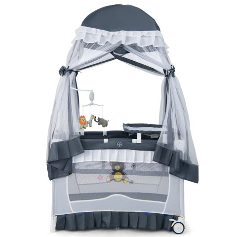 Convertible Bassinet with Removable Changing Table and Detachable Mesh Net-Grey