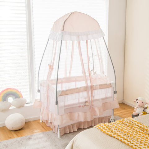 Convertible Bassinet with Removable Changing Table and Detachable Mesh Net-Pink