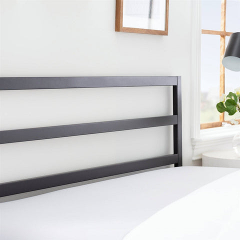 King size Modern Slatted Headboard in Matte Black Metal Finish