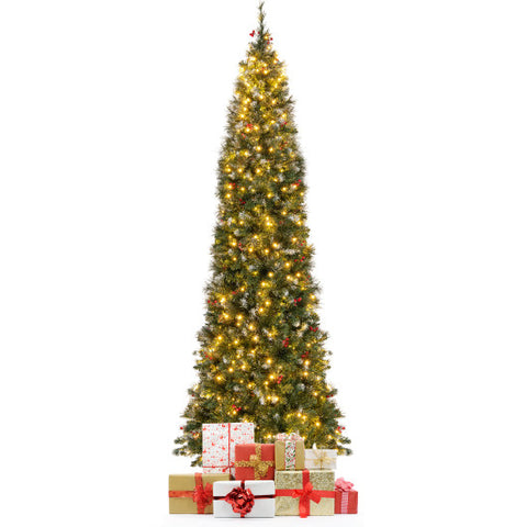 5/6/7/8/9 FT Pre-Lit Artificial Hinged Slim Pencil Christmas Tree-9 ft