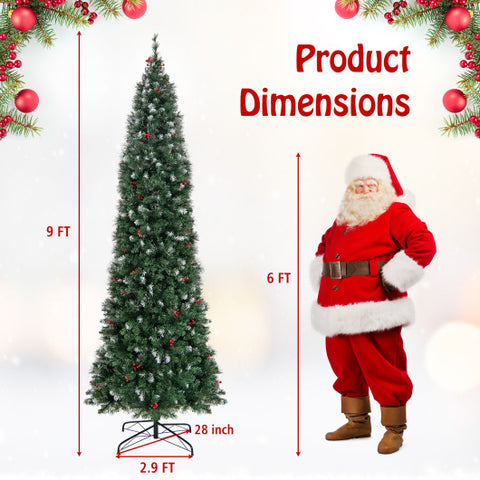 5/6/7/8/9 FT Pre-Lit Artificial Hinged Slim Pencil Christmas Tree-9 ft