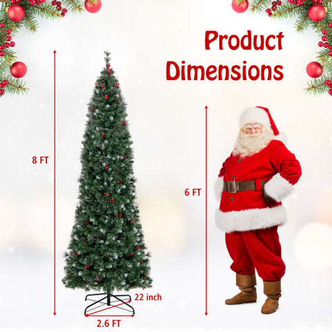 5/6/7/8/9 FT Pre-Lit Artificial Hinged Slim Pencil Christmas Tree-8 ft