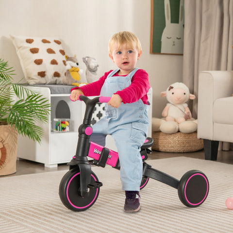 Kids Tricycle with Adjustable Push Handle Canopy and 3-Point Safety Belt-Pink