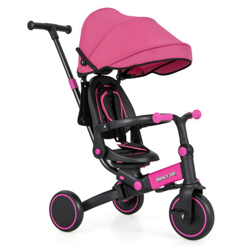 Kids Tricycle with Adjustable Push Handle Canopy and 3-Point Safety Belt-Pink