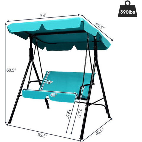 Steel Frame Outdoor Loveseat Patio Canopy Swing with Cushion-Blue