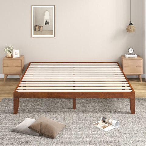 14 Inch King Size Rubber Wood Platform Bed Frame with Wood Slat Support-Walnut