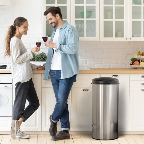 8 Gal Automatic Trash Can with Stainless Steel Frame Touchless Waste Bin-Silver