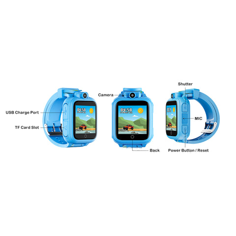 KW1 Smart Watch for Kids with Educational Games, HD Touch Screen, Camera, and MP3 Music Player, Blue