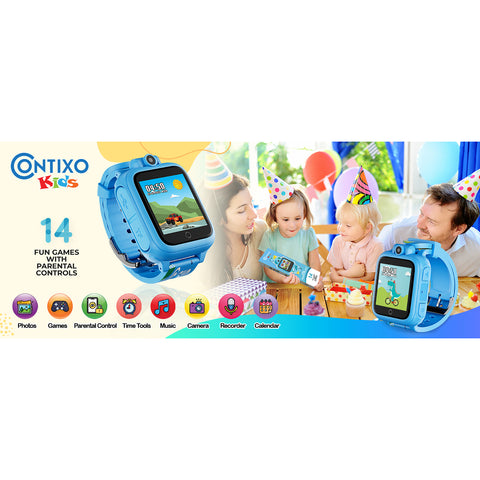 KW1 Smart Watch for Kids with Educational Games, HD Touch Screen, Camera, and MP3 Music Player, Blue