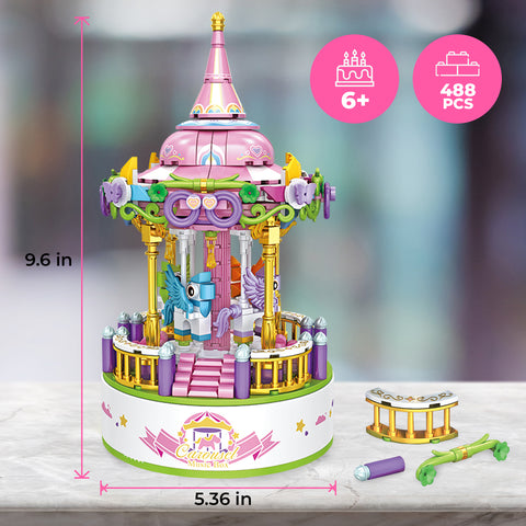 BK02 Carousel Building Block Set with Music Box, 488 Pieces