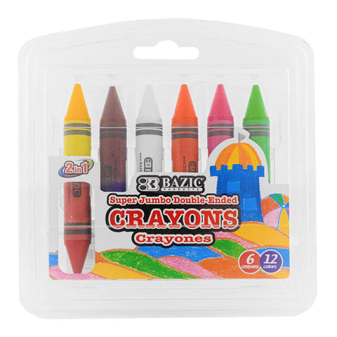 Double-Ended Premium Super Jumbo Crayons, 12 Colors, 6 Per Pack, 12 Packs