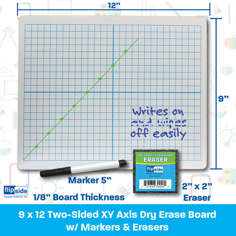 Dry Erase XY Axis/Dry Erase, Two-Sided, Pens & Erasers, 9" x 12", Class Pack of 12